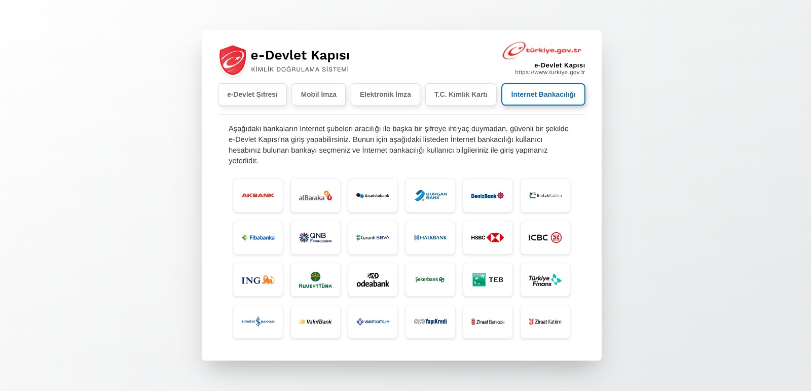 e-Devlet'e İnternet Bankacılığı İle Giriş